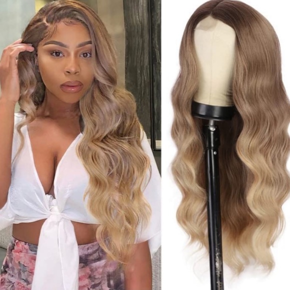 Side Part Wigs 26’’ Ombre Ash Blonde Synthetic Wigs Heat Resistant